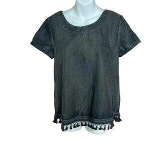 NWT Mur Mur Blackish Gray Grey Chambray Top With Tassels Small Boho